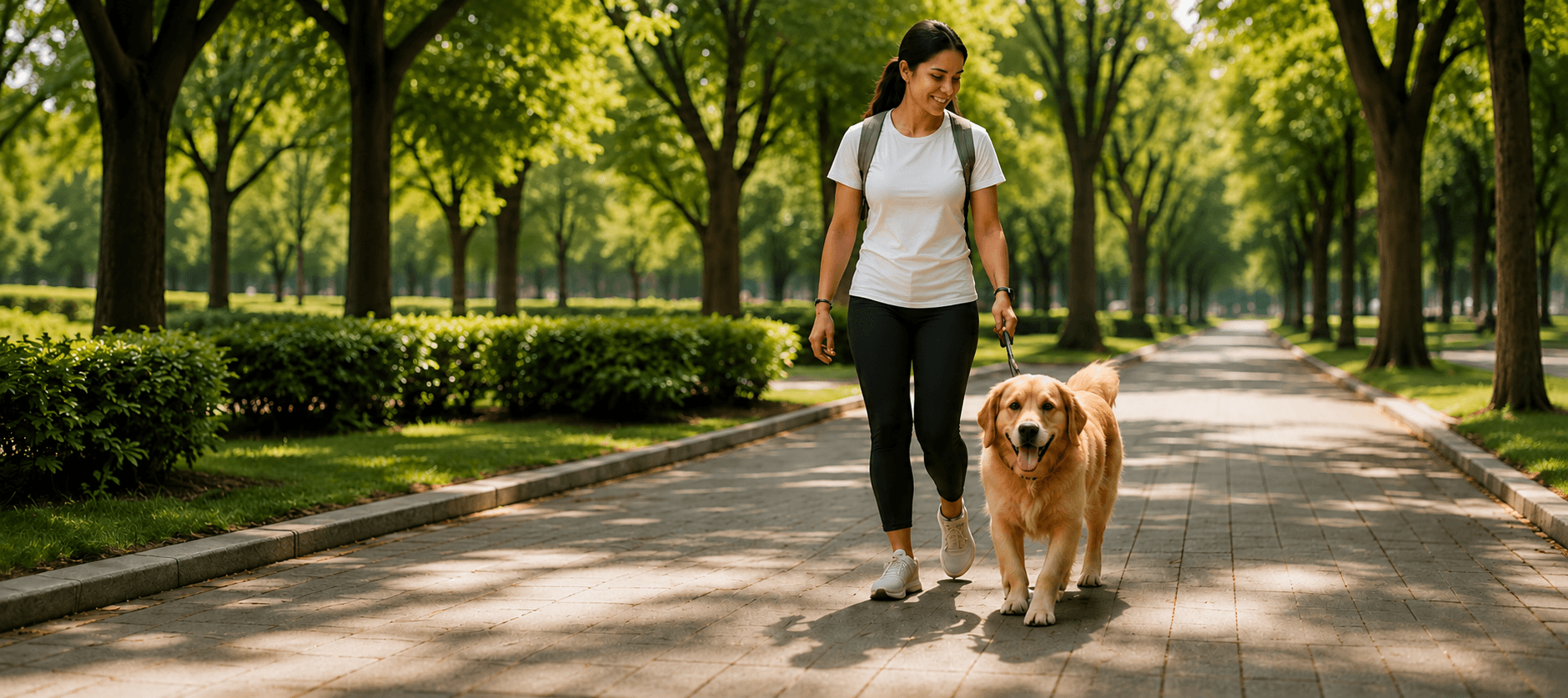 Dog on a leash walking outdoors